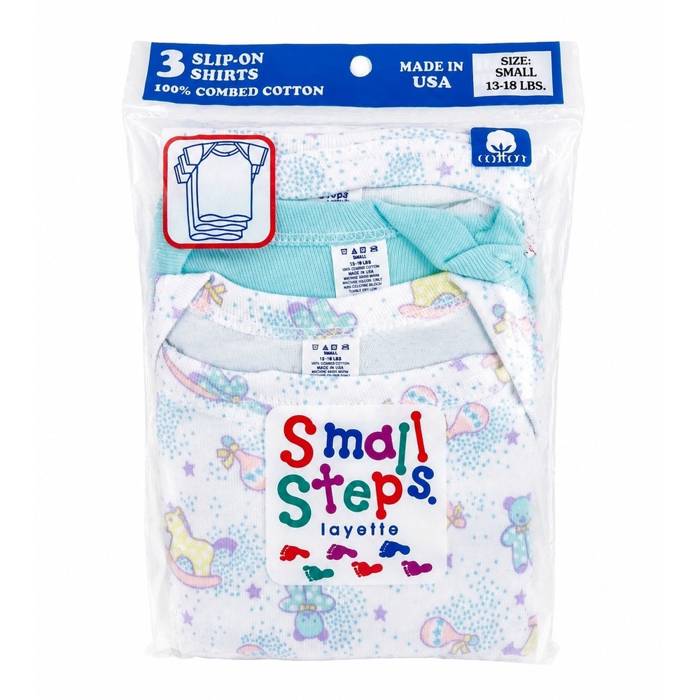 Vintage Small Steps Layette Baby Slip On Shirt Small 13-18 lbs Pack Of 3 NEW
